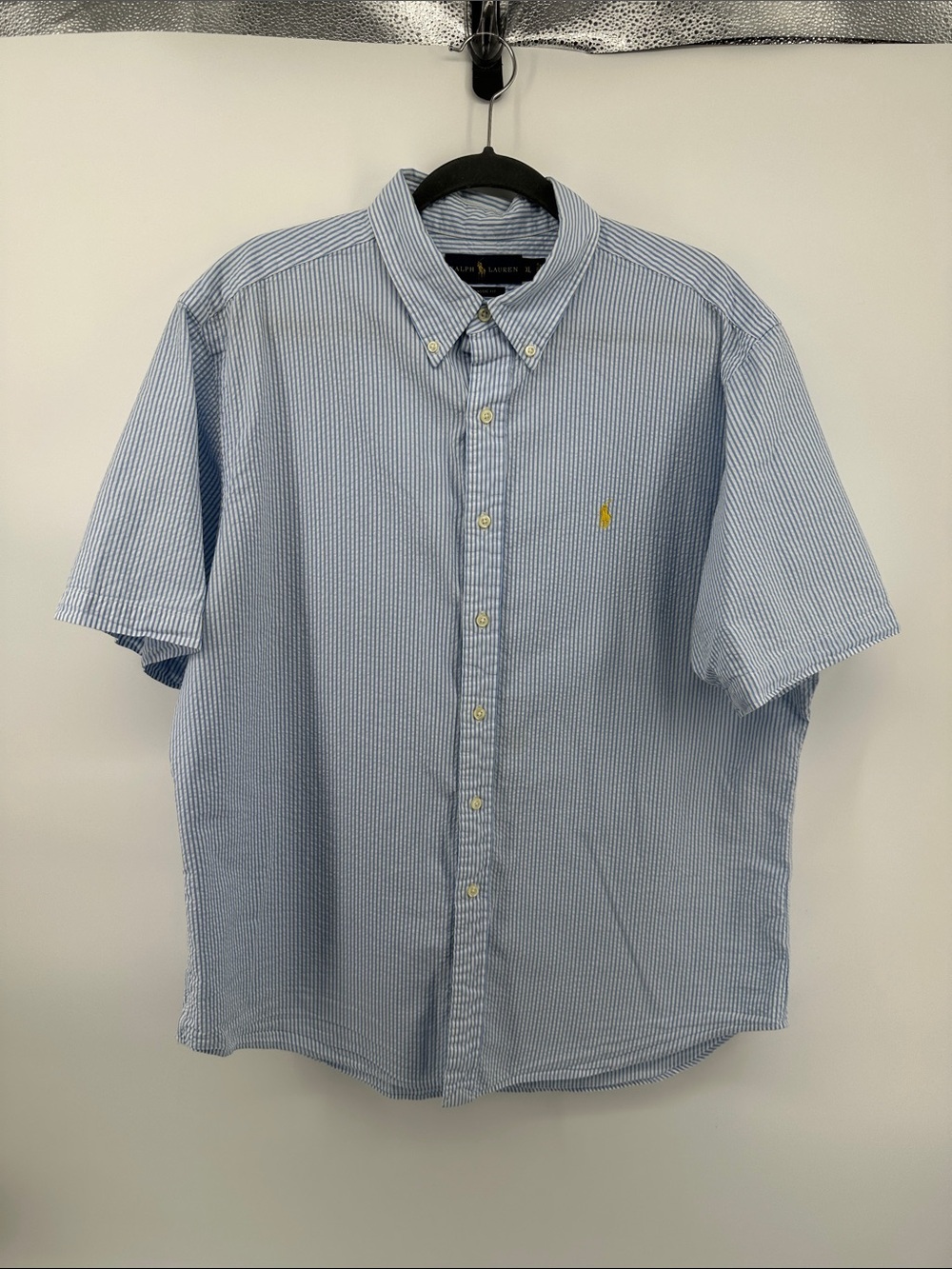 Ralph Lauren Coastal Vacation Ivy League Blue Seersucker Short-Sleeve Shirt SzXL